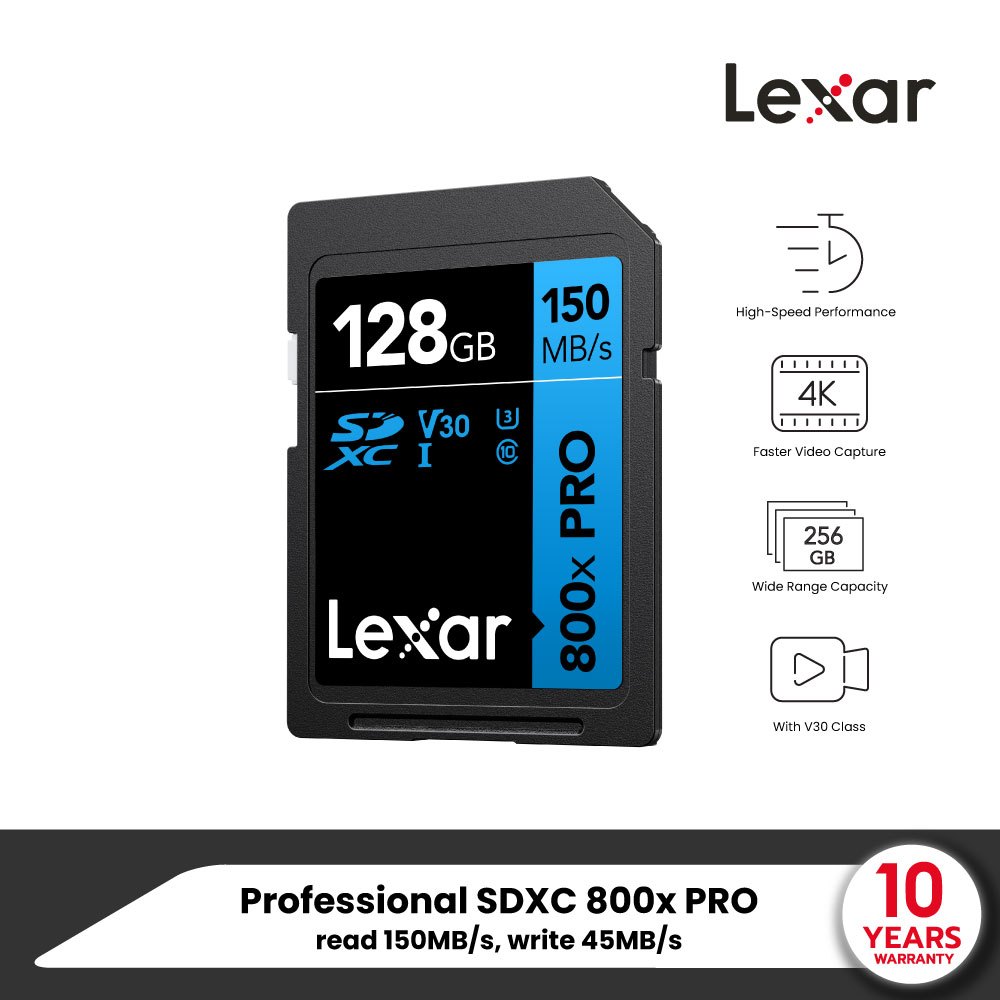 Lexar 800xPRO 128GB SD Card BLUE Series (เอสดีการ์ด) Full-HD 4K RW150 ...