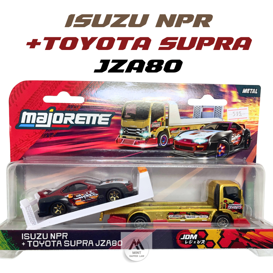 2 Voitures Majorette 1:64 - Isuzu NPR Gold & Toyota Supra JZA80 Rouge - Neuves En Boîte
