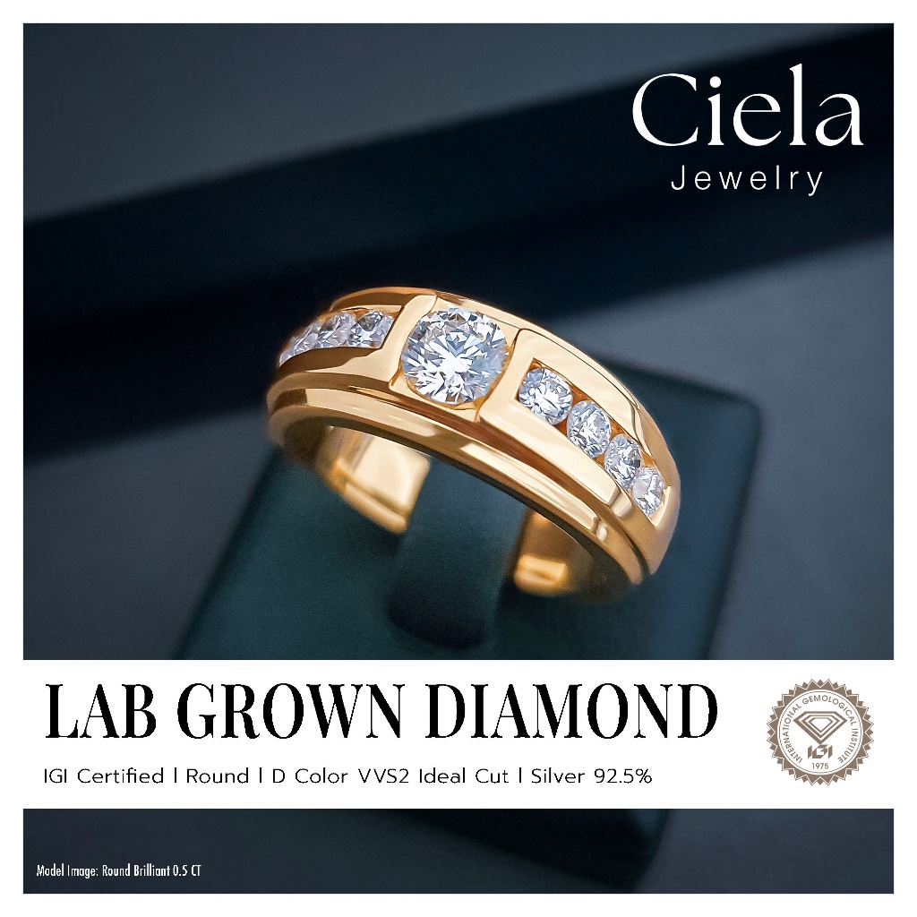 แหวนเพชรชาย l Lab Grown (CVD) Cert. IGI รวม 1.64 กะรัต D Color (น้ำ 100 ...