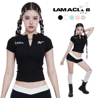Nova glow เสื้อยืดเข้ารูป ซิปหน้า ทรงสวย สกีนเพชร