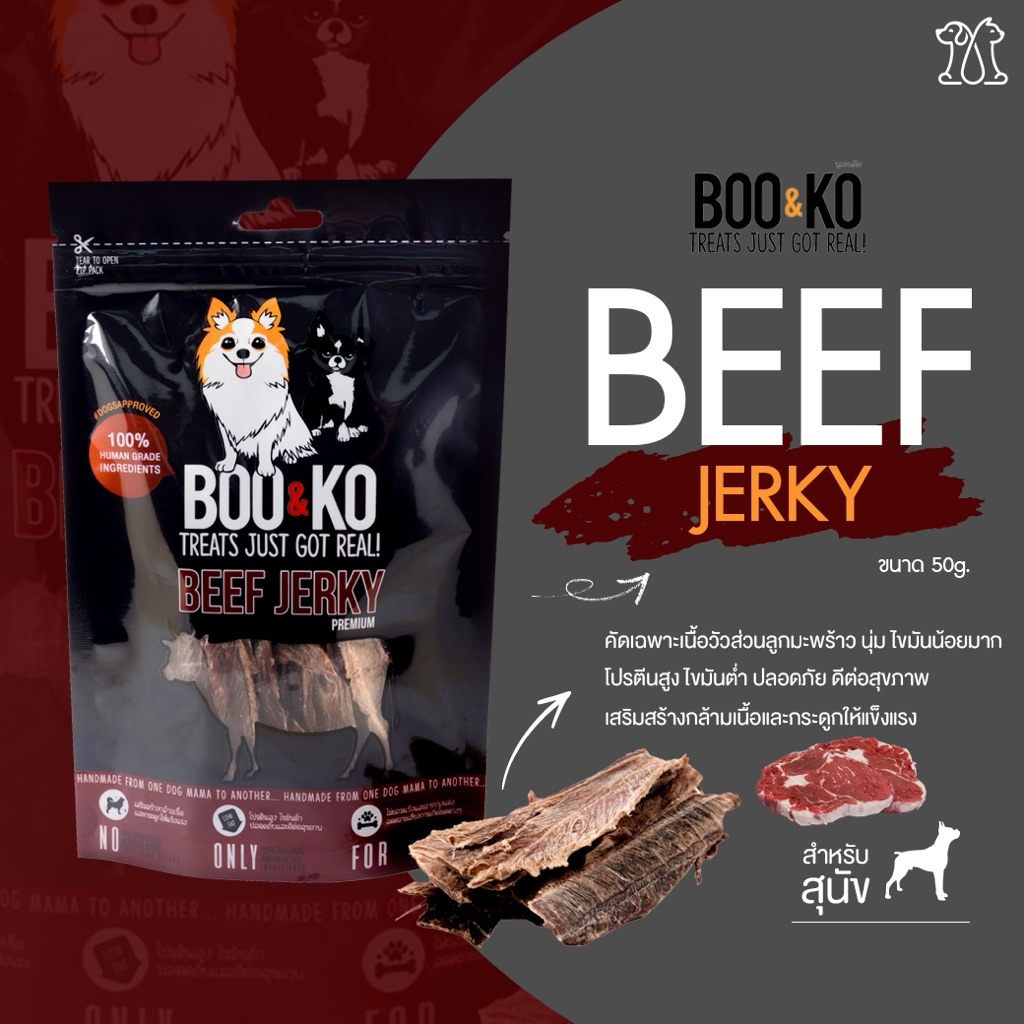 east Boo&ko beef jerky premium 50g. ขนมสุนัข โปรตีนสูง เนื้อวัว ...