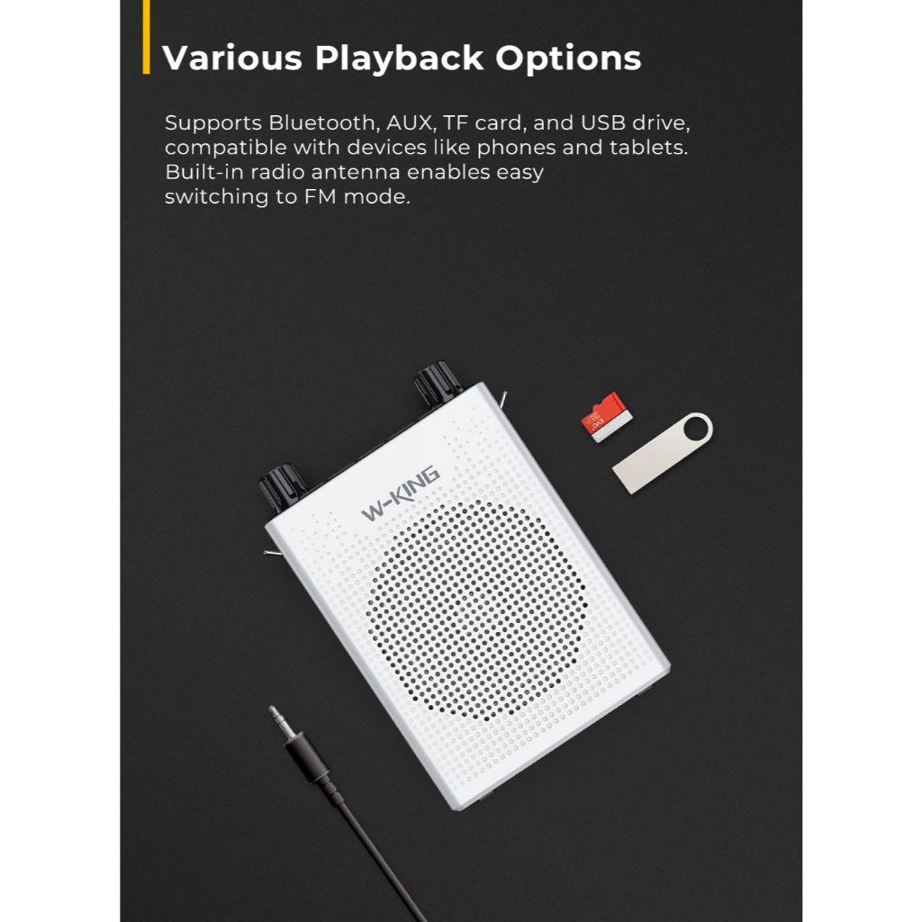 W-King KS06 ลำโพงช่วยสอน ไมค์ไร้สาย ลำโพงบลูทูธ ลำโพงFM ลำโพงไกด์ แบต 13 ชม/ชาร์จ