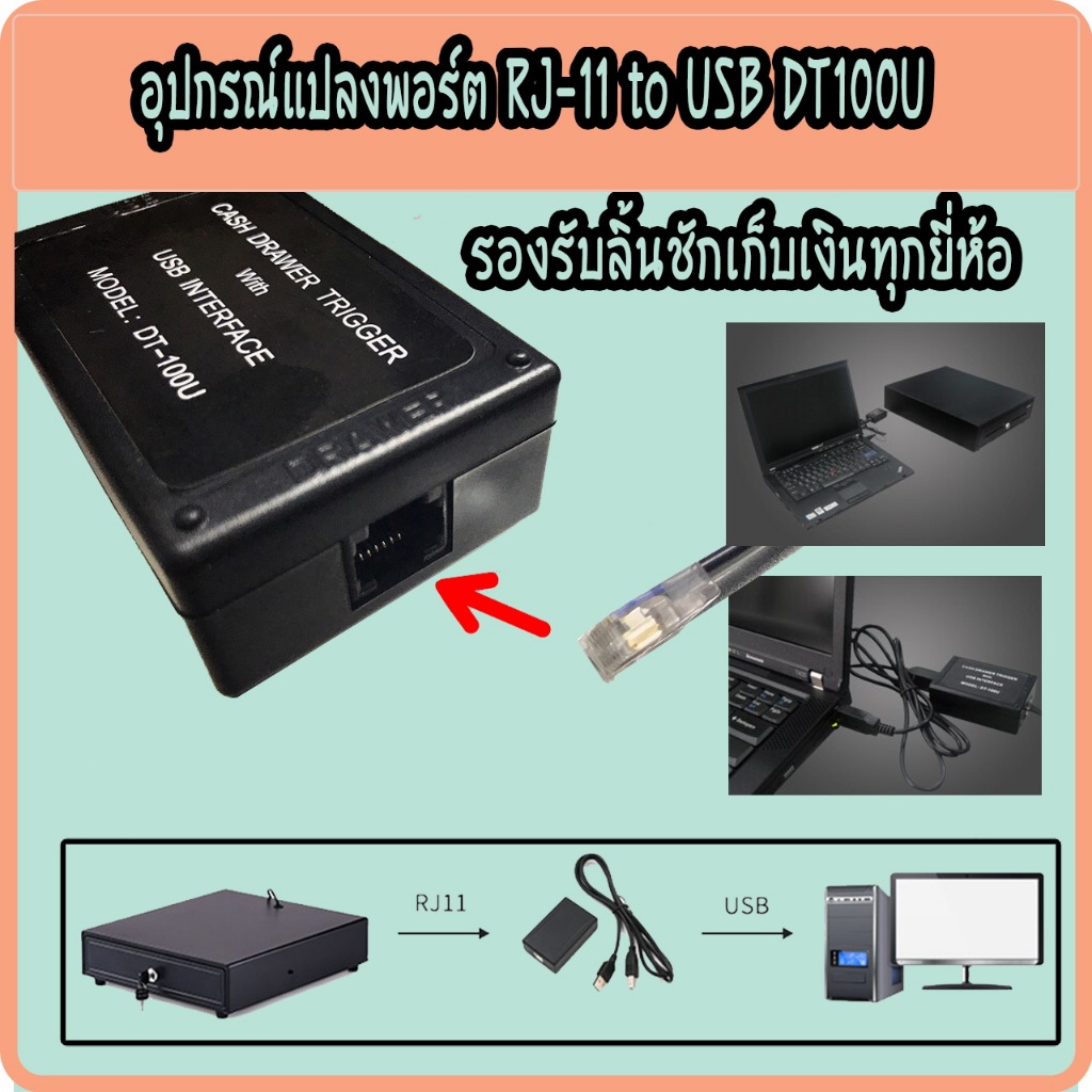 หัวแปลงลิ้นชัก หัวแปลง RJ11 เป็น USB Trigger DT100U สายแปลงลิ้นชัก ...