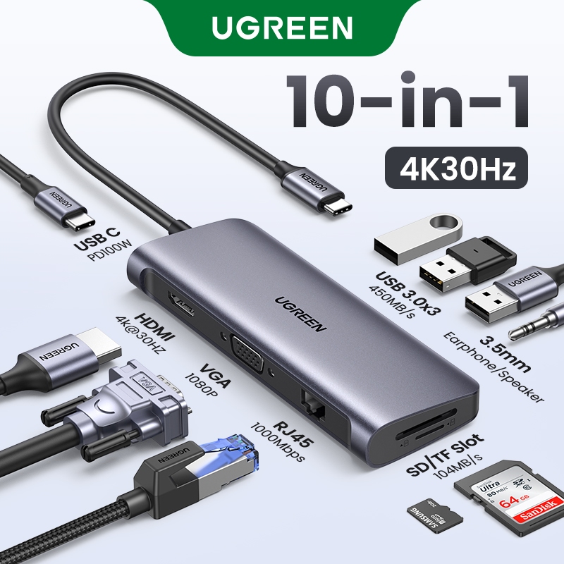 UGREEN 80133 10-in-1 100W 5Gbps USB C Multiport Adapter HUB อุปกรณ์แปลง ...
