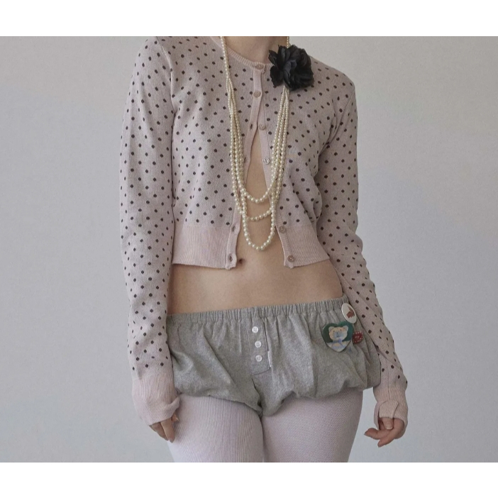 Sculptor Polka Dot Cardigan (Baby Pink/Brown, Melange Gray/White