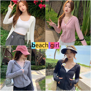 รูป 🌈beachgirl🌈เสื้อกันแดดผู้หญิง สีพื้นเสื้อฮู้ด กันยูวี upf50 แขนยาว ผ้าไหมเย็นสบาย ระบายอากาศได้ดี ส่งจากไทย