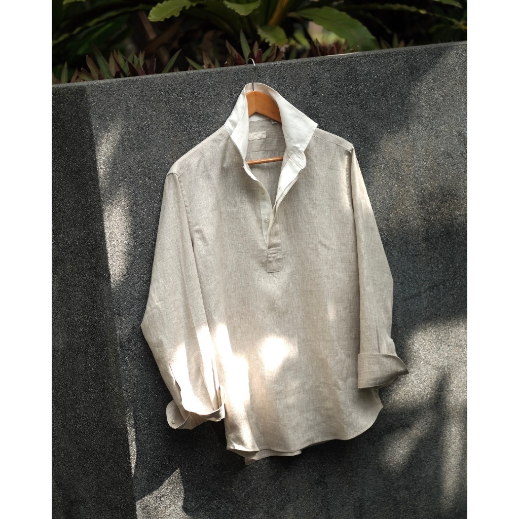 fake rugby natural cream linen long sleeve shirt เชิ้ตรักบี้ปลอมๆผ้า ...