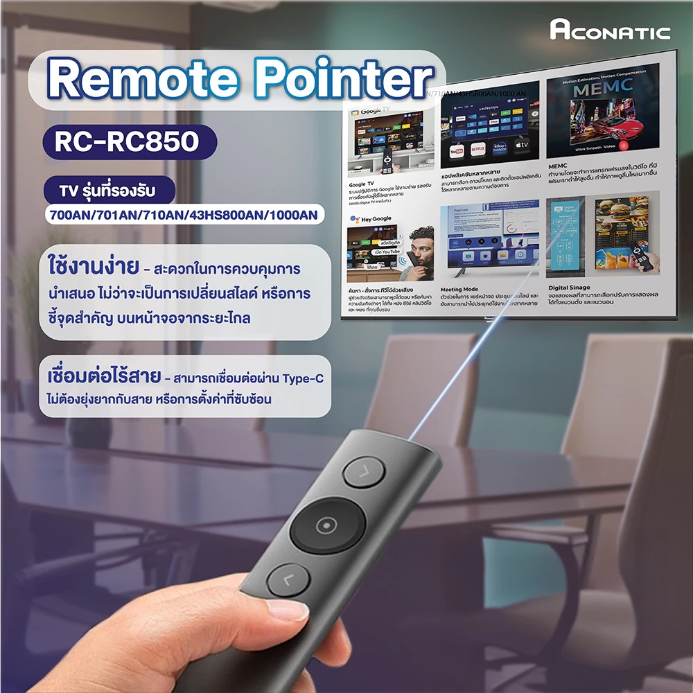 ACONATIC รุ่น 55US700AN สมาร์ททีวี Google TV 55 นิ้ว ความละเอียด UHD 4K จอไร้ขอบ Frameless Design พร้อม Voice Control รับประกัน 3 ปี