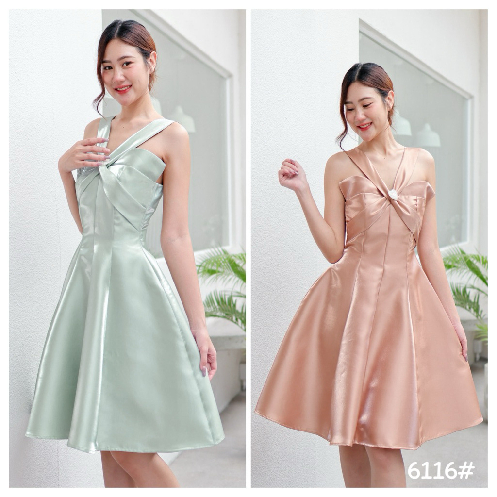 LUXURY707 Tinkerbell Dress อกผีเสื้อ เอวสูงกระโปรงบาน ชุดไปงานแต่ง เดรสเพื่อนเจ้าสาว ผ้า Pastel Silk 3สี