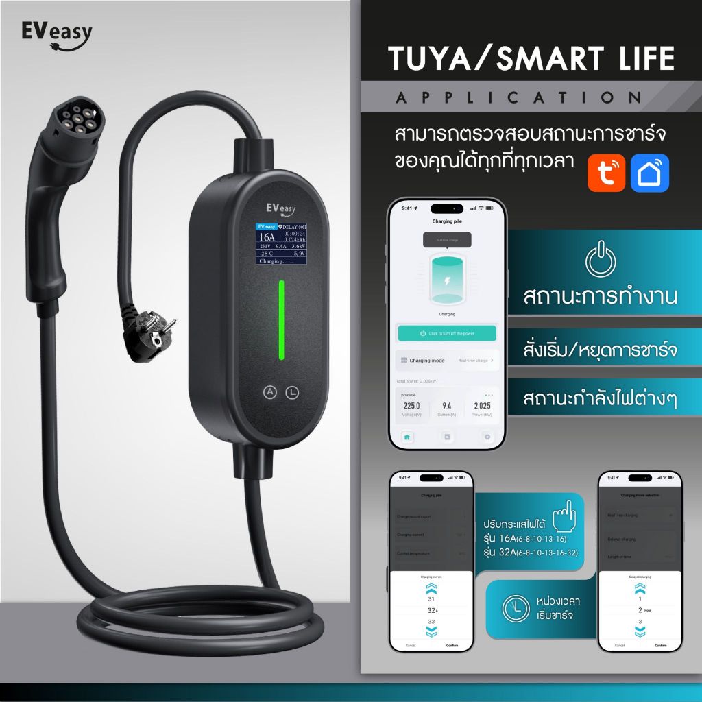 ใหม่ !! ส่งจากไทย ประกัน 3 ปี EV Easy Portable Charger รุ่น Upgrade New ...