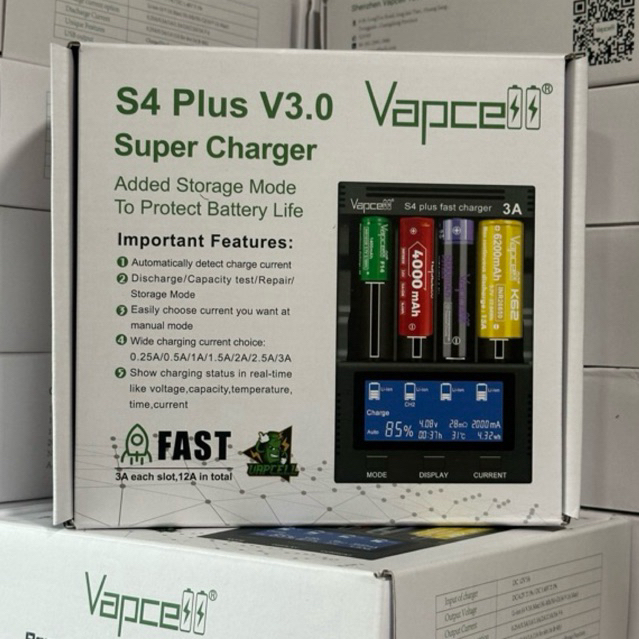 เครื่องชาร์จVapcell S4 Plus ของแท้ รุ่นV3.0 ชาร์จไวสูงสุดที่3A ของแท้(จากตัวแทนจำหน่าย) Shopee