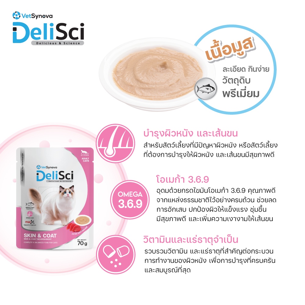 DeliSci Skin & Coat Cat แพ็ก 12 ซอง