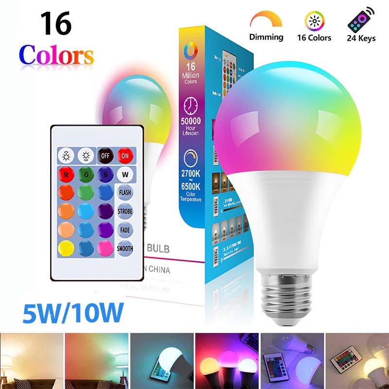หลอดไฟ led RGB หลอดไฟเปลี่ยนสี โคมไฟ E27 พร้อมขั้วหลอดไฟ หลอดไฟปาร์ตี้ ...