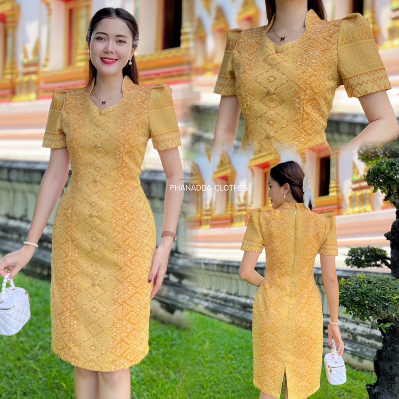 เดรสคอปีนลายไทย ผ้าฝ้ายครามทอ ใส่สบายทุกวัน ทรงสวยไม่ยับ มุมมองที่ 5