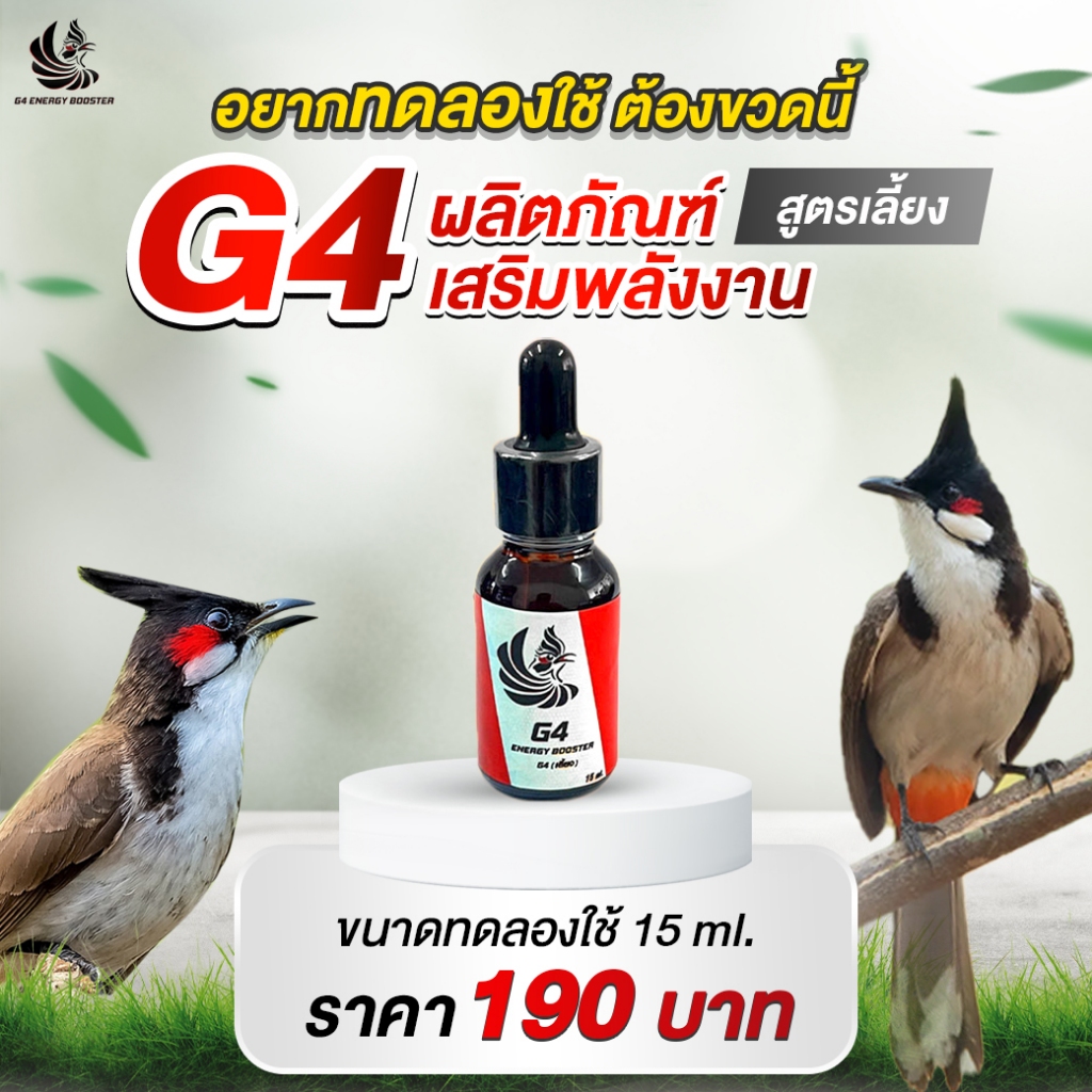 วิตามินนก G4 นกหัวจุก นกกรงหัวจุก อดุมไปด้วยวิตามินและแร่ธาตุ สารออแกนิค 10 หยดทุกเช้า ขนาด 15 ML