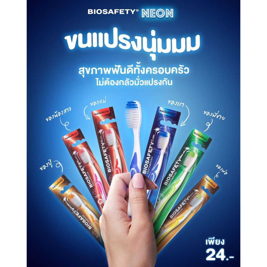 [แพ็ค 4 แถม 2] Biosafety Toothbrush Perfect Clean/Neon [1 แพ็ค ...