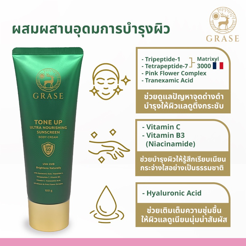 GRASE TONE UP ULTRA NOURISHING SUNSCREEN BODY CREAM / โทน อัพ อัลทรา เน ...