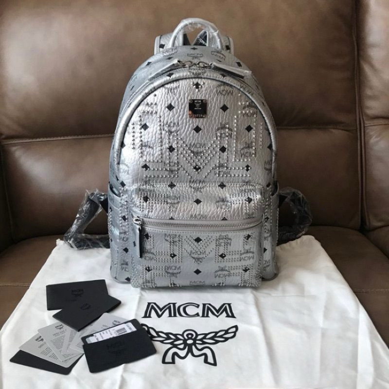 New! MCM Stark Backpack in Gunt M Studs Visetos Small/Medium  display picture 1