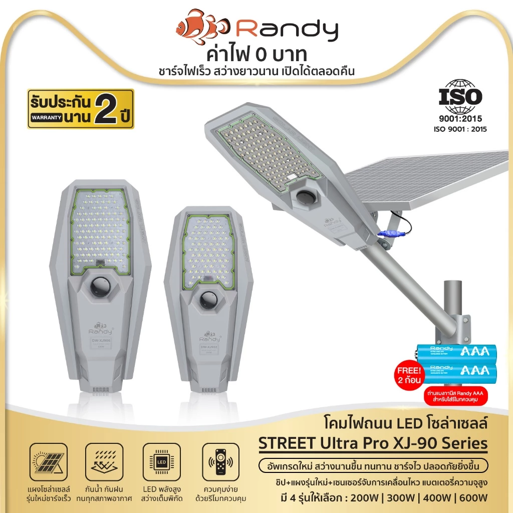 Randy GEN2 Street Solar Light โคมไฟถนนโซล่าเซลล์ สปอร์ตไลท์แอลอีดี กันน้ำ IP65