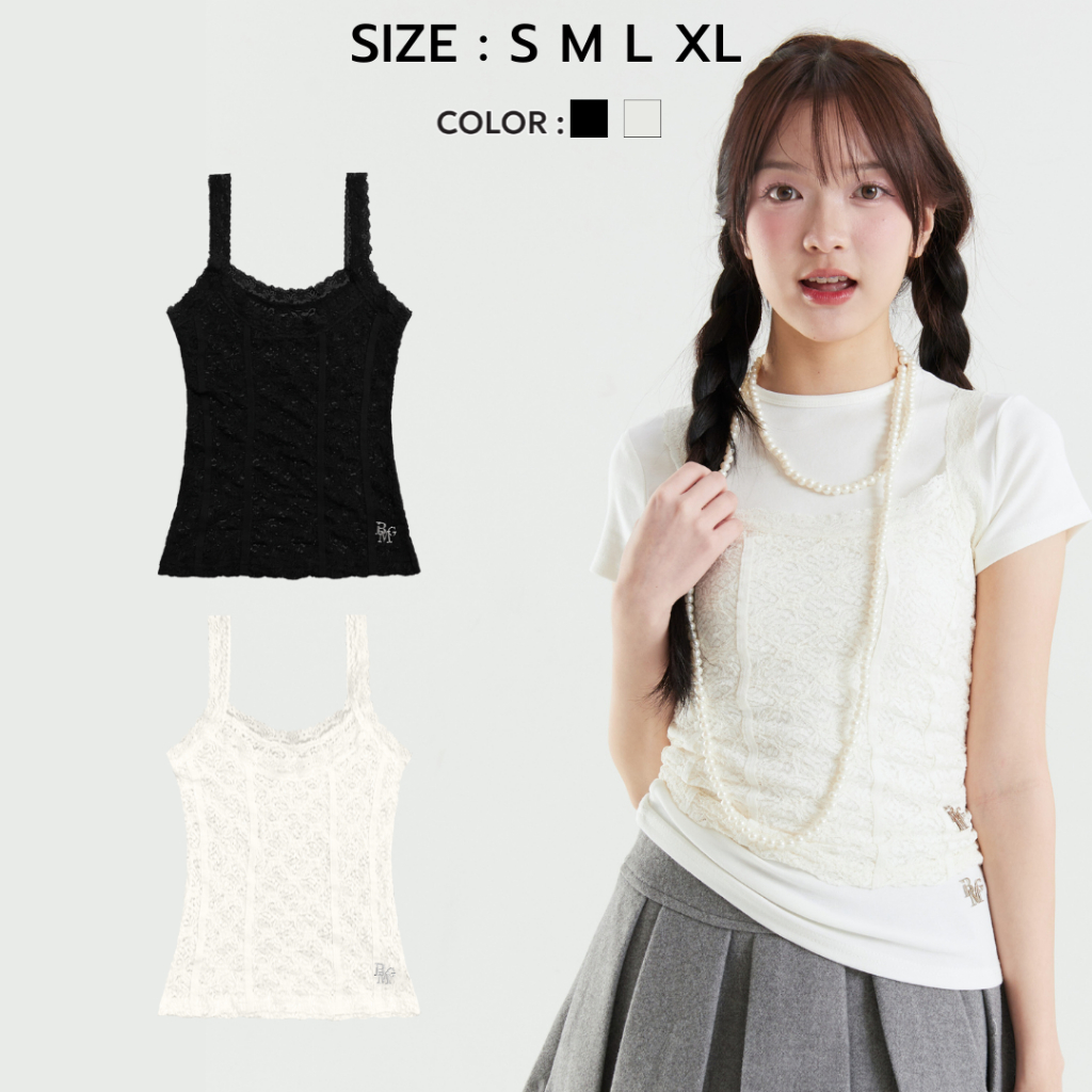 (ส่งด่วน) Bemingtop774(S-XL) - Lace Blossom เสื้อสายเดี่ยวลูกไม้ มีลวด ...