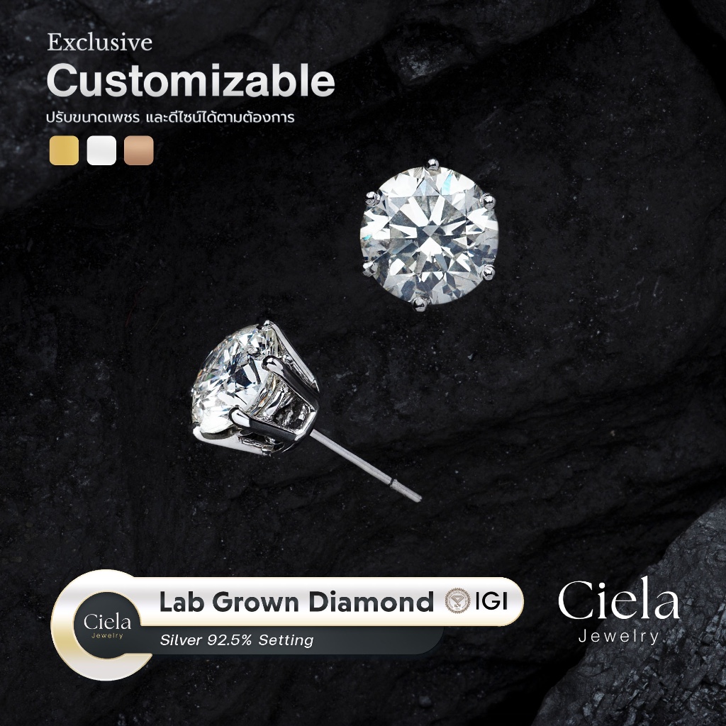 𝑪𝒖𝒔𝒕𝒐𝒎 𝑫𝒆𝒔𝒊𝒈𝒏 ต่างหูเพชรแท้ Lab Grown น้ำ 100 VVS พร้อม Cert. IGI ...