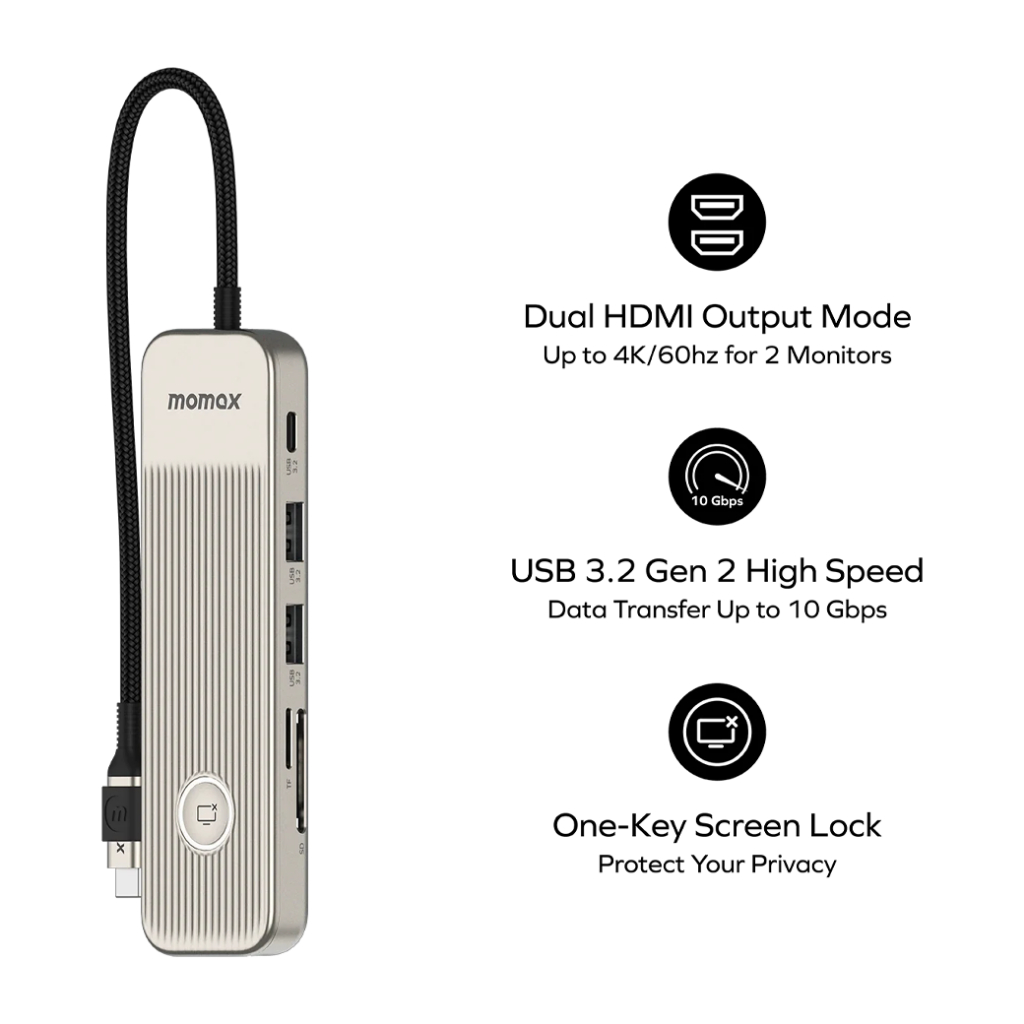 Momax - อุปกรณ์เชื่อมต่อ รุ่น 1-Link Hub 9-in-1 USB-C PD to Dual HDMI ...