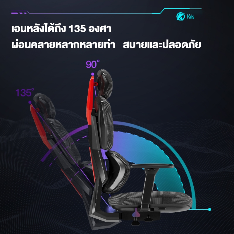 Kris Y08 เก้าอี้เพื่อสุขภาพ E-Sports Ergonomic คุณสมบัติมากมาย สมรรถนะสูง เกรดคุณภาพ เก้าอี้ตามหลักสรีรศาสตร์ รับประกัน 3 ปี อะไหล่ทดแทนฟรี
