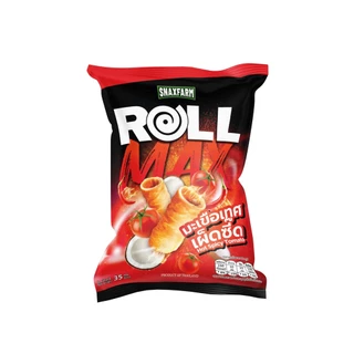Roll Max โรลมะพร้าวอบกรอบ รสมะเขือเทศเผ็ดซี๊ด ขนาด 35 กรัม ( ของฝาก กาญจนบุรี ขนมไทย ขนมกรุบกรอบ ขนมกินเล่น ) photo