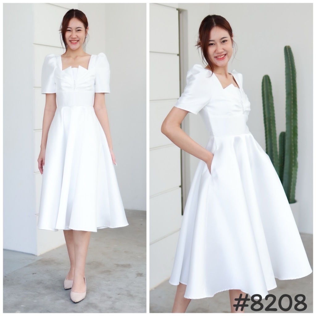 เดรสแต่งจีบอกประดับเพชร ทรงสุภาพ หรูหรา ไปงานแต่ง เพื่อนเจ้าสาว [LUXURY707] มุมมองที่ 5