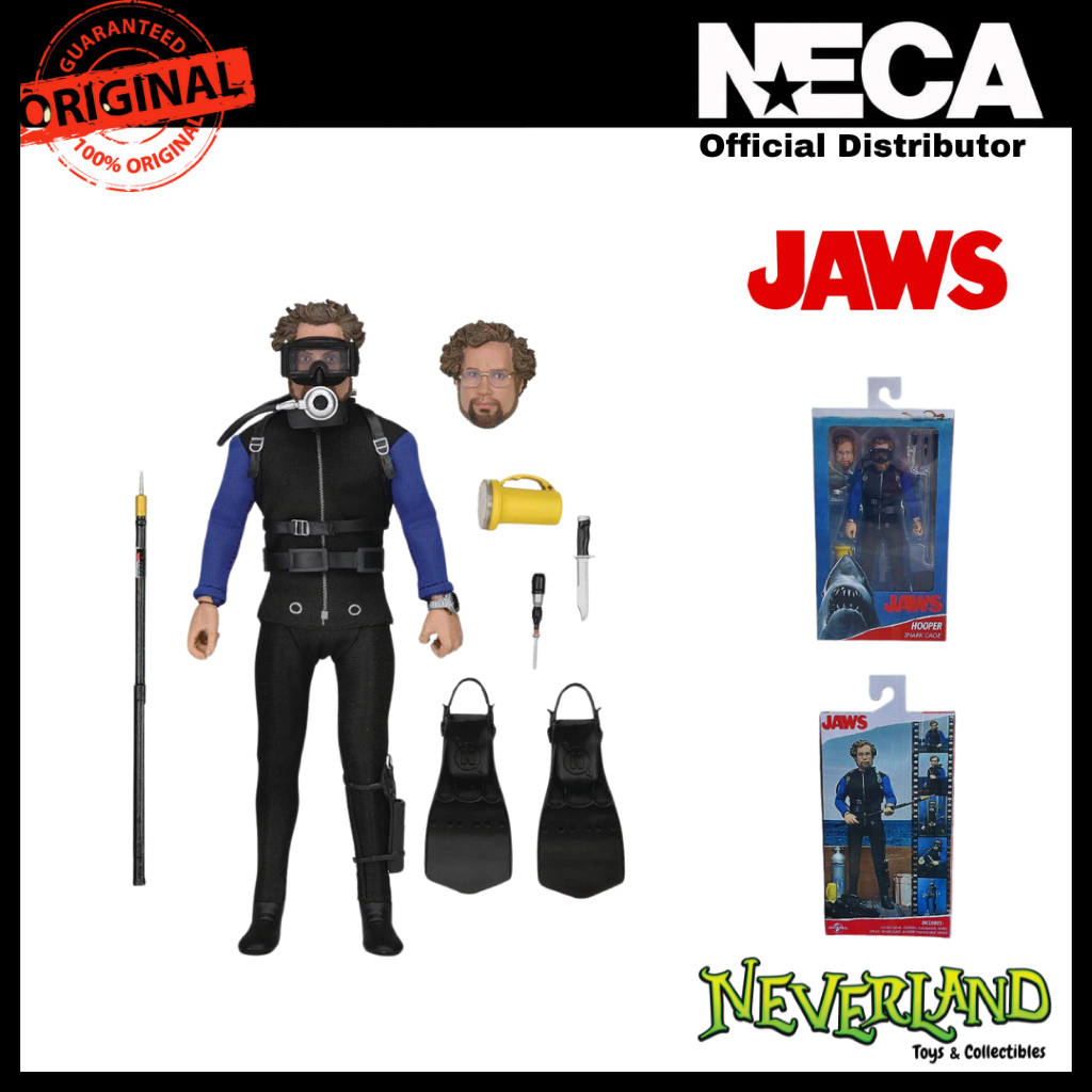 NECA Jaws - Action Figure Matt Hooper Con Gabbia Per Squalo 8" - Figura Di Collezione Vestita, Multicolore, Licenza Ufficiale