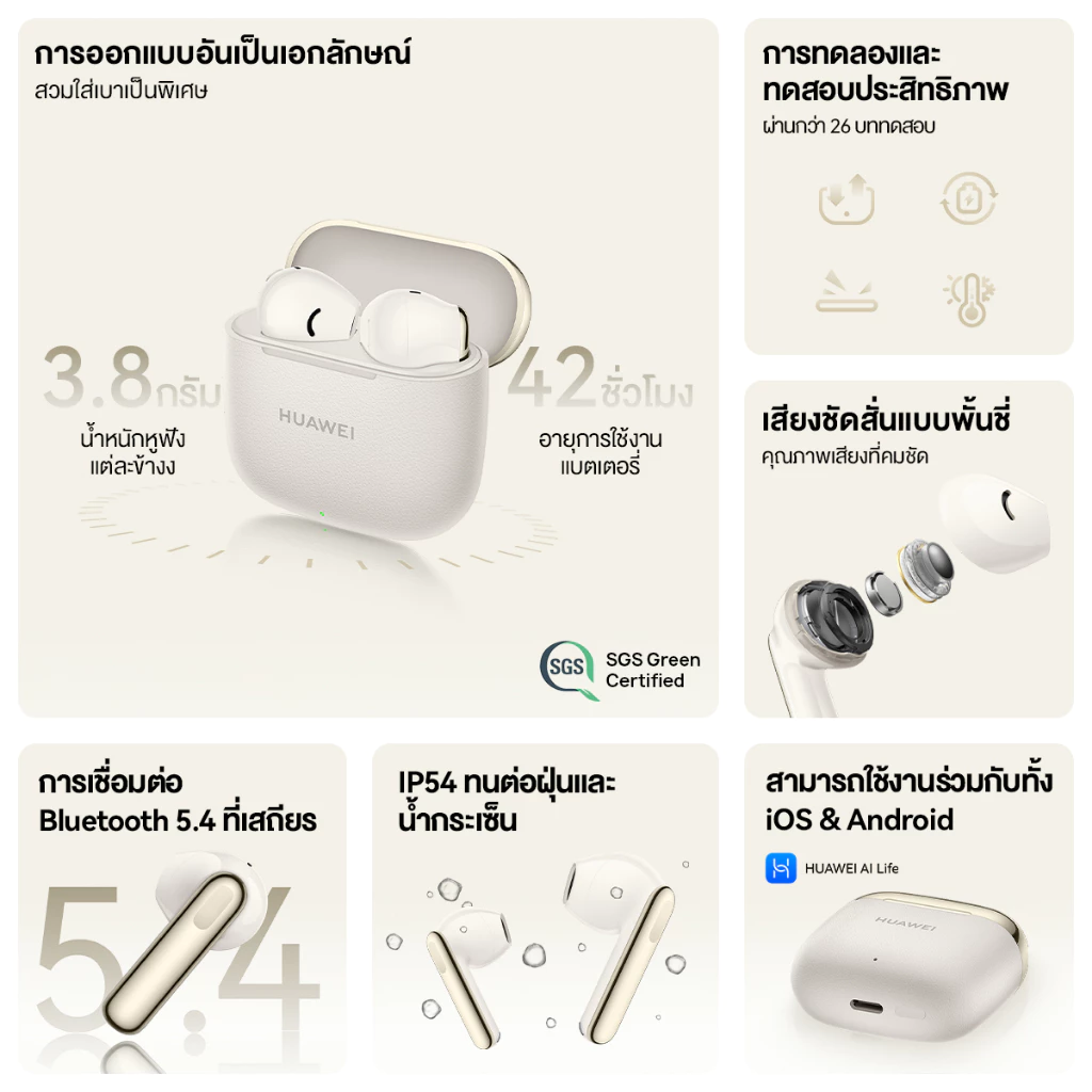 HUAWEI FreeBuds SE 3 หูฟังบลูทูธ ฟังเพลงได้ยาวนานถึง 42 ชม. เบา กะทัดรัด Bluetooth 5.4 หูฟังไร้สาย