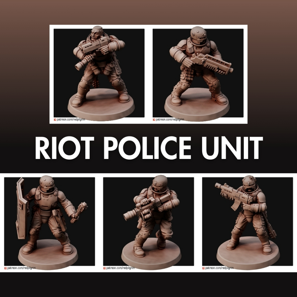 Riot Police Unit - Humanoid Human / 28mm scale 3D printed miniature RPG ...