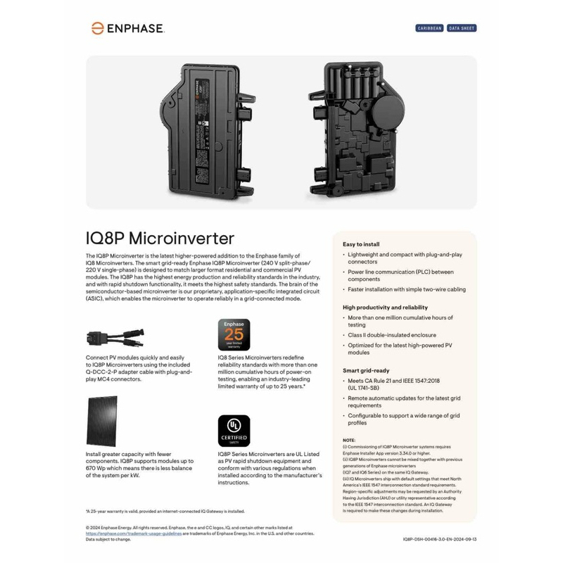 ชุดติดตั้ง Microinverter enphase IQ8P ขนาด 1.5 kW สำหรับต่อ 1:1 แผง ...