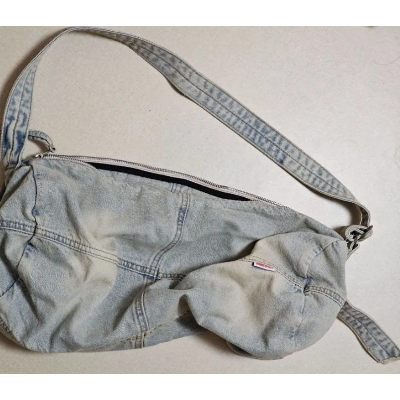 Vintage Denim Colorblocking Washed Canvas Bag main image 0