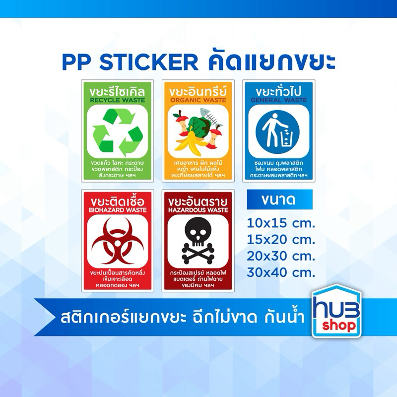 สติ๊กเกอร์ คัดแยกขยะ รักษ์โลก Sticker Waste separation*กันน้ำSticker PP ...