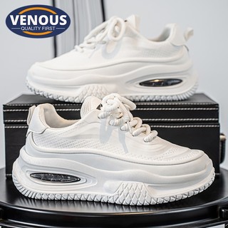【Venous】2025 ใหม่ของแท้ 100% รองเท้าผู้ชายสีขาวสำหรับกีฬา รองเท้าผู้ชายยางหนา รองเท้าผู้ชายแบบสูง Size 37-46