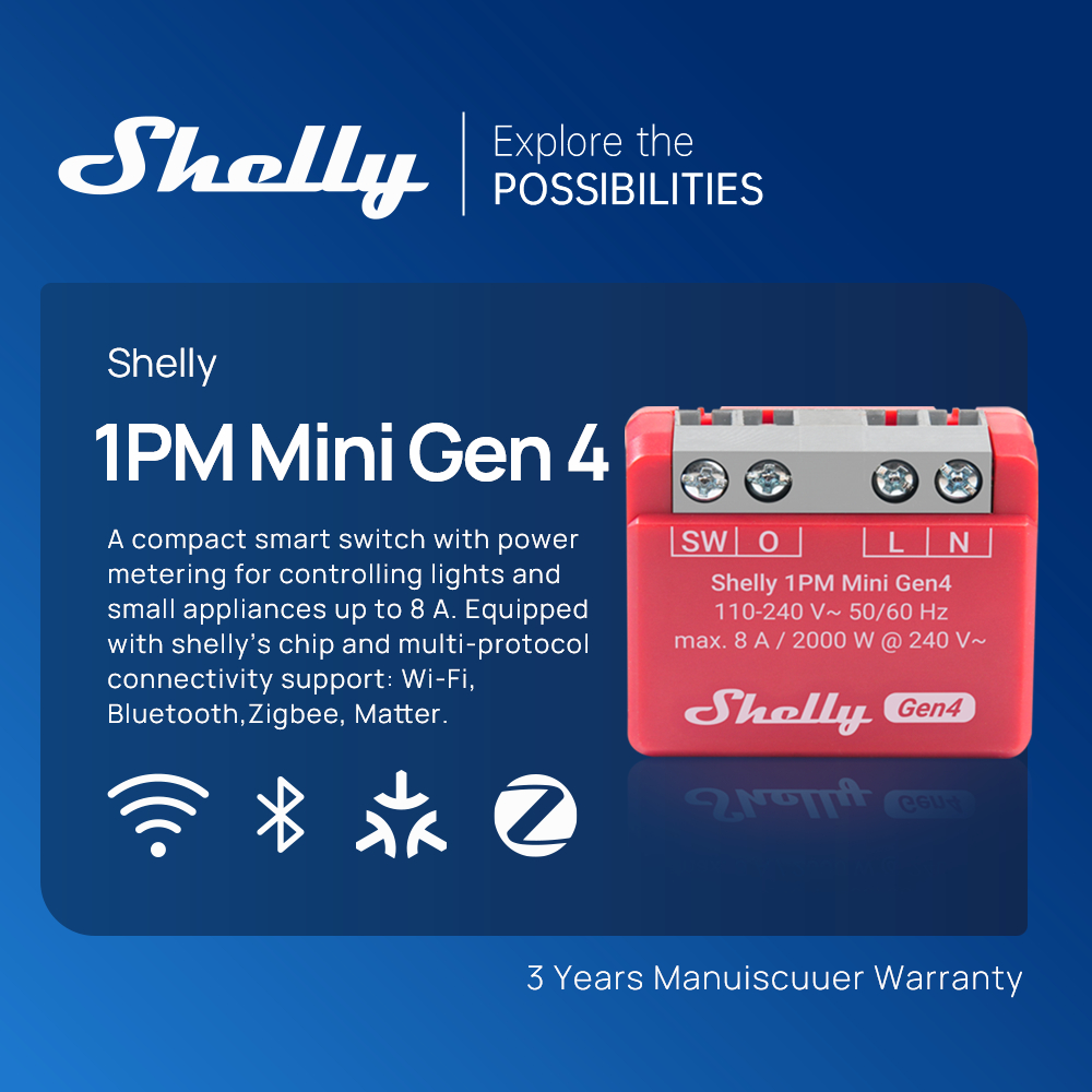 Shelly 1PM Mini Gen4 Wi-Fi Matter Zigbee สวิตช์รีเลย์อัจฉริยะ พร้อม ...