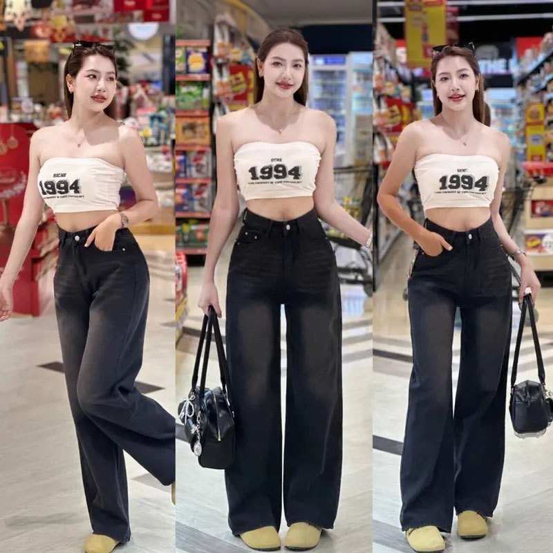 💜919JEANS💜 สีฟ้าซีดจาง กางเกงยีนส์ กางเกงยีนส์ผู้หญิง กางเกงยีน ยีนส์ เอวสูง - 4