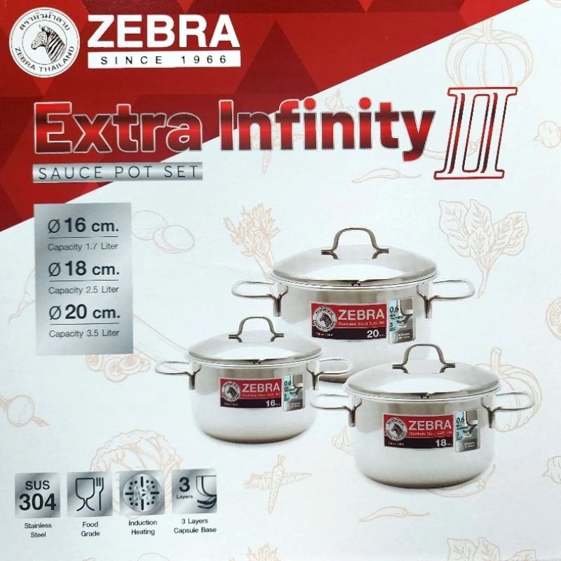Zebra ชุดหม้อต้ม Extra Infinity II 3 ใบ /ชุด ตรา หัวม้าลาย | Shopee ...