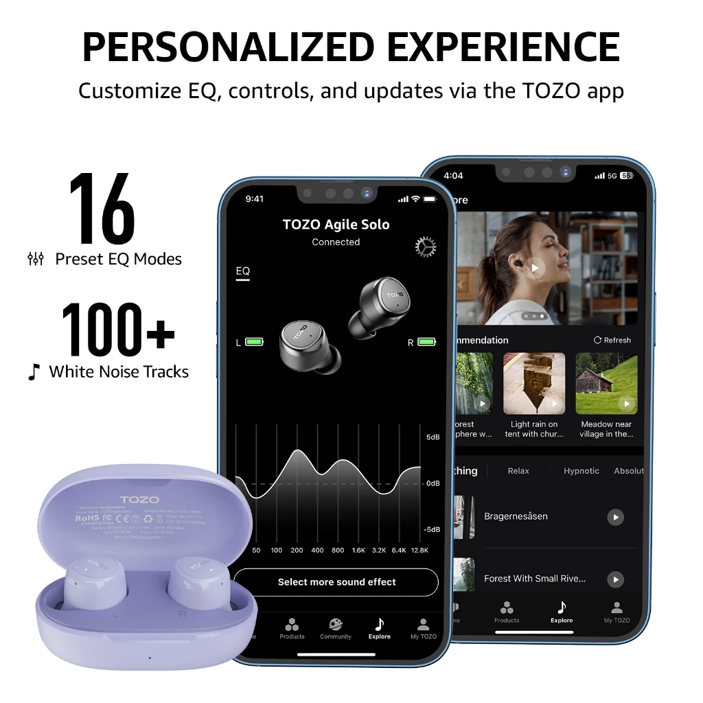 TOZO Agile Solo หูฟังบลูทูธ หูฟังไร้สาย หูฟังอินเอีย เสียงใส Bluetooth 5.3 แบต 7ชม/ชาร์จ IPX4 Game Mode