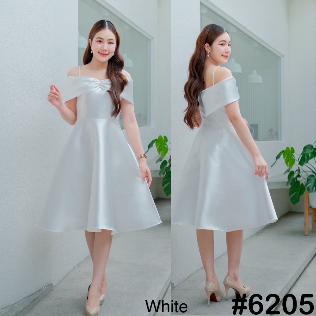 เดรสสายสปาเกตตี้เปิดบ่า อกจีบโบว์ ชุดไปงานแต่ง เพื่อนเจ้าสาว 2024 LUXURY707 มุมมองที่ 6