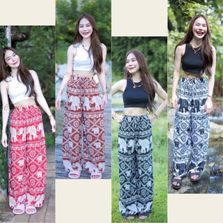 COM505 TARA Pants กางเกงช้าง เอวยางยืด ทรงขากระบอกใหญ่ มีขายาวและขาสั้น เนื้อผ้าไหมอิตาลีพิมพ์ลาย