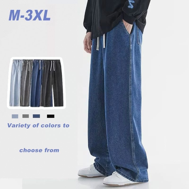 กางเกงยีนส์ยาวชาย ทรงกระบอกเอวสูง ใส่สบาย เอวยางยืด ปรับเอวด้วยเชือก เท่ๆเข้ากับทุกแนว 9สี - 4