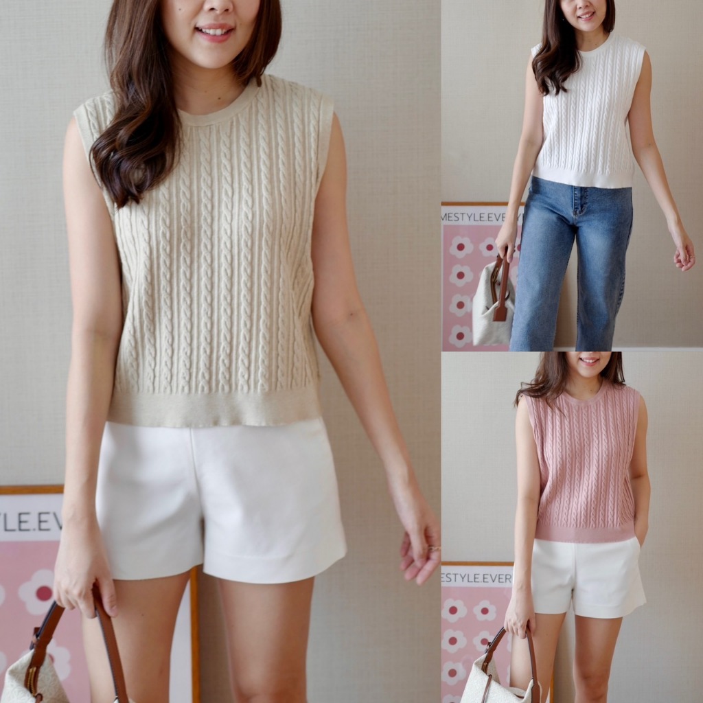 Kind knit top เสื้อแขนกุดไหมพรมทอนุ่ม ใส่สบาย สวยหวานมีดีเทล ช่วงวงแขน ...