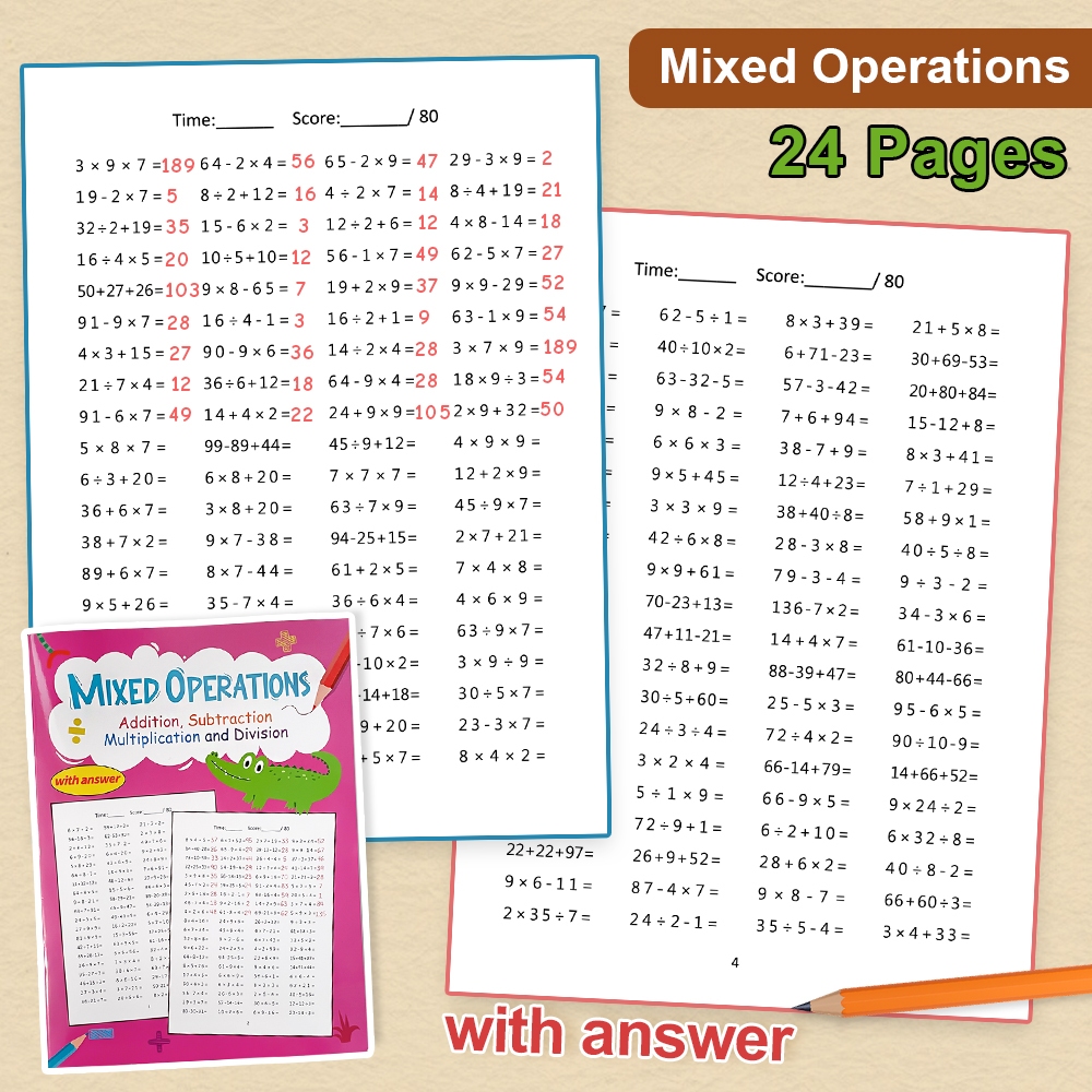 24Pages Subtraction Addition Multiplication Division Arithmetic ...