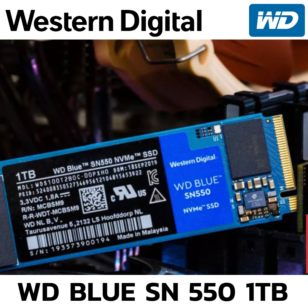 1 TB SSD (เอสเอสดี) WD BLUE SN550 PCIe/NVMe M.2 2280 (WDS100T2B0C