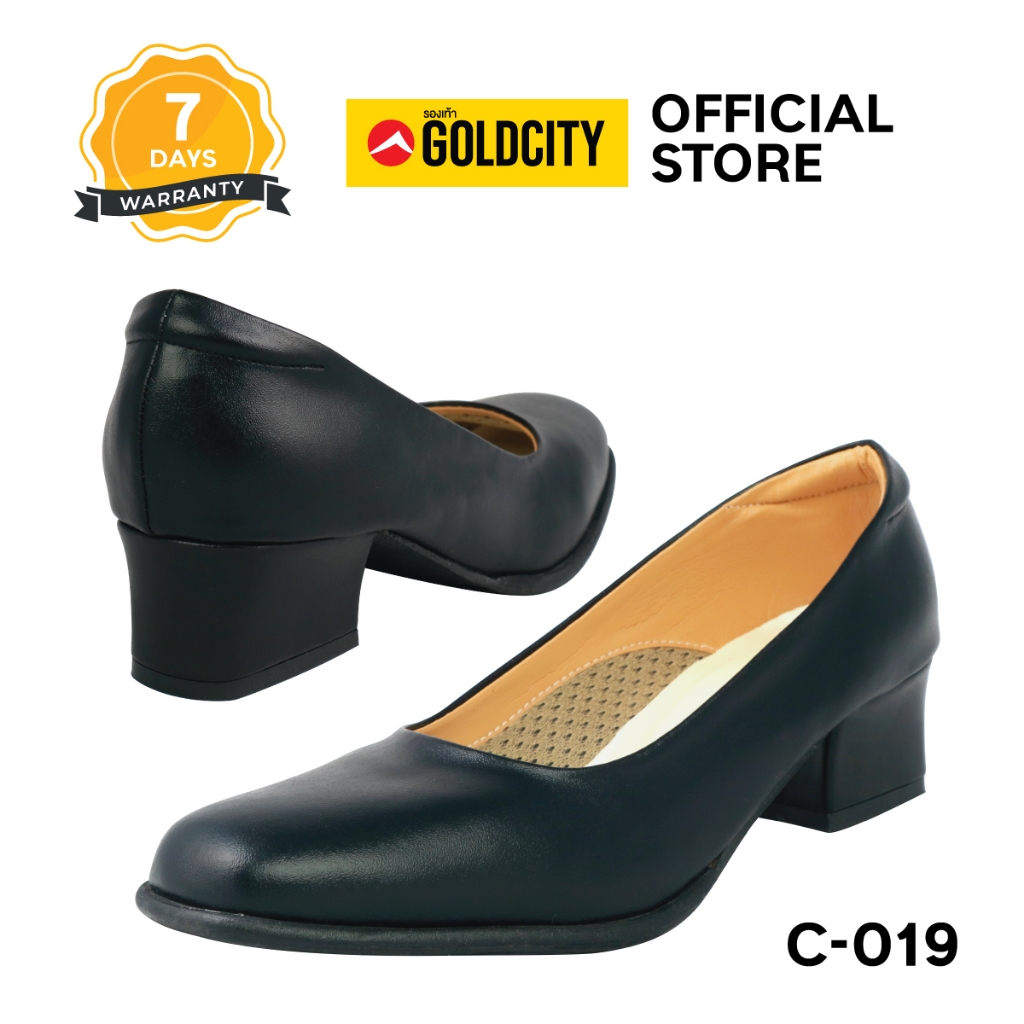 GOLDCITY รองเท้าคัชชูผู้หญิง หัวมนสันคางหมูสูง1.5นิ้ว ใส่สบาย แนะนำบวกไซซ์ (36-44) รุ่น C019
