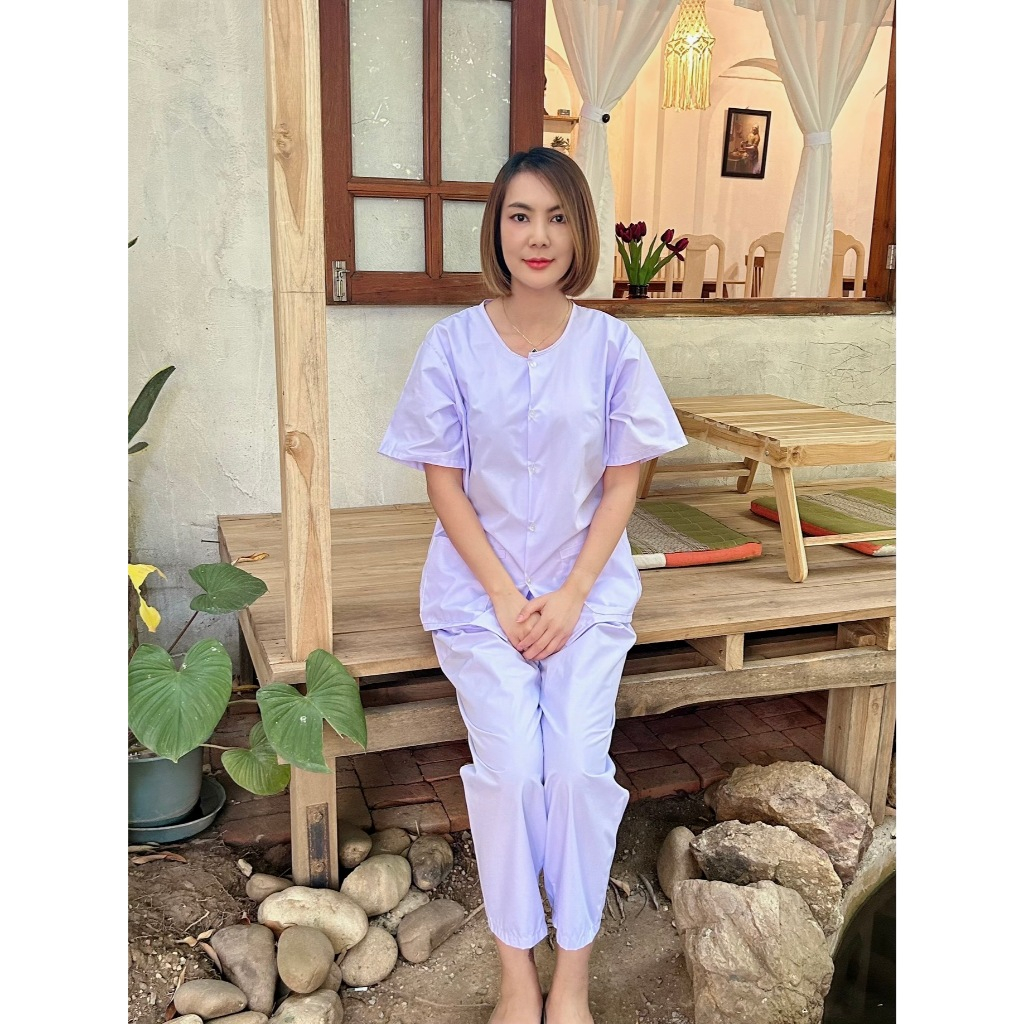 ชุดปฏิบัติธรรมขาวโอโม่ ผ้าไม่บาง ใส่สบาย ปฏิบัติธรรมทั้งชายหญิง ไซส์ S-XXL พร้อมส่ง มุมมองที่ 5