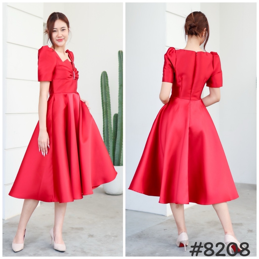 เดรสแต่งจีบอกประดับเพชร ทรงสุภาพ หรูหรา ไปงานแต่ง เพื่อนเจ้าสาว [LUXURY707] มุมมองที่ 4