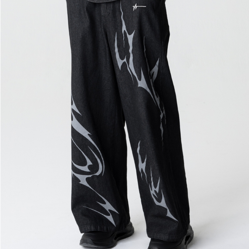 URTHE - กางเกง ขายาว Col. DARKWAVE รุ่น DW TROUSERS สีดำอ่อน สีดำเข้ม